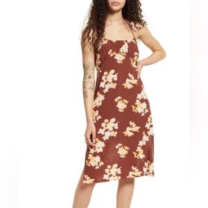 NWT BP. Halter Midi Dress Brown Ivory floral cast XS